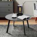 Patio Coffee Table - Metal Steel Outdoor Round Table Weather Resistant Anti-Rust Table (Black)