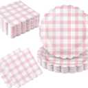 Oigco 50 Pcs Pink Plates and Napkins, Disposable Light Pink Scalloped Paper Plates & Napkins for Wedding Bridal Shower Birthday Baby Shower, Serves 25