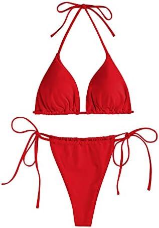ZAFUL Triangle Bikini for Women 2 Piece Halter Bikini Sets Sexy High Cut Bathing Suit Side Tie Swimsuits Size S