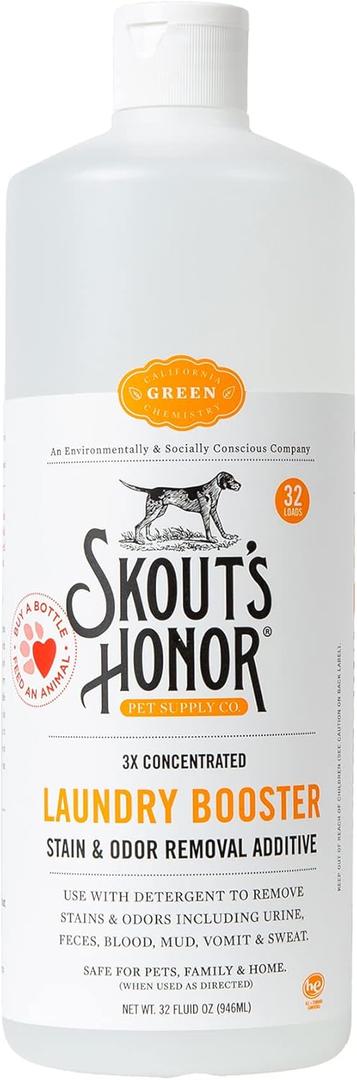 Skout's Honor Laundry Booster Stain & Odor Removal Additive - Plant-Powered Formula for Pet Bedding, Clothing, and Washable Pee Pads - Eco-Friendly & Cruelty-Free, 32 oz (32 Fl Oz (Pack of 1))