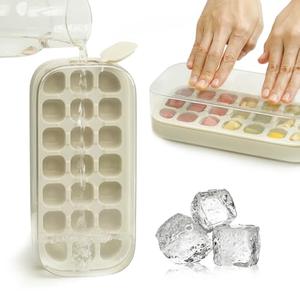 Pack of 2 Ice Cube Tray with Lid and Bin 21 Pcs Quick-Fill Ice Cube Mold for Freezer Easy Press to Release White No-Touch Ice Cube Trays