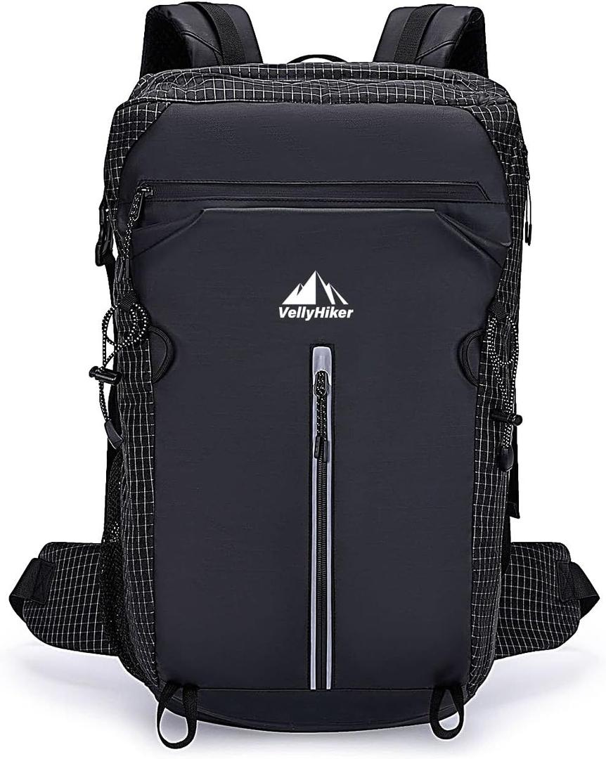 Vellyhiker 40L Hiking Backpack for Outdoor Camping Reflective Cycling Daypack Ultralight Outdoor Camping Travel Daypack (Black)