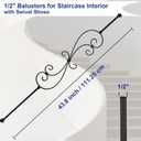 5-Pack Skinny Scroll Iron Balusters for Staircase Interior,44" Decorative Metal Balusters for Decks, S Balusters 1/2" Square Metal Balusters with Iron Baluster Swivel Shoes
