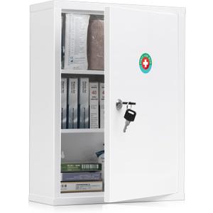 KYODOLED Wall Mount Locking Medicine Cabinet, Large Capacity First Aid Cabinet for Bathroom, Medicine Cabinet with Key, Secure Steel Lock Box for Medication, 15.75" H x 11.82" W x 4.72" D, White