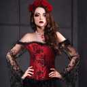 6pcs Halloween Women Vampire Corset Costume Set Gothic Corset Top Necklace Fangs for Renaissance Halloween Cosplay Events (M)