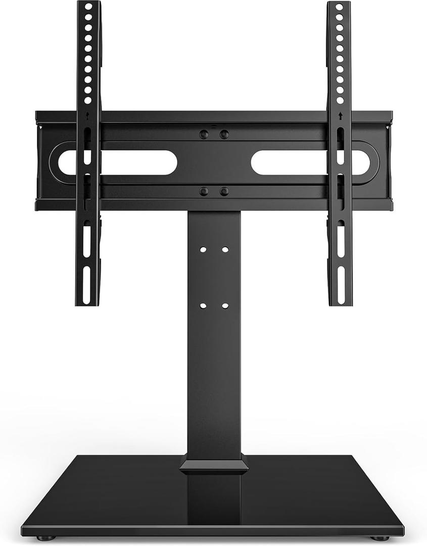 Universal TV Stand - Table Top TV Stand for 27-60 inch LCD LED TVs - 9 Level Height Adjustable TV Base Stand with Tempered Glass Base & Wire Management, VESA 400x400mm (27"-60" Universal Tabletop TV Stand)