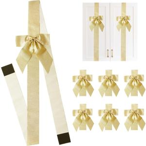 Gold Glitter Cabinet Ribbon Bows, Bow for Christmas Cabinets, Furniture, and Kitchen Decoration, 6Pcs