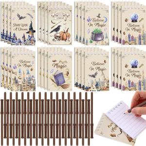 Yexiya 64 Pack Magical Wizard Notepads Set Spiral Notebooks and Wizard Wands Pencils Bulk Mini Notebooks for Magical Theme Birthday Goody Bag Filler Favors Classroom Rewards Gift (Wizard Style)