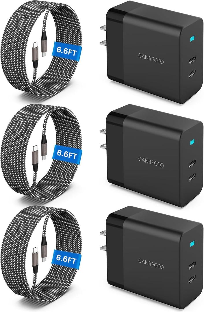 2Port 45W Super Fast Charger Type C, 3Pack 45W USB-C Charger Android Phone Charger Fast Charging for Samsung Galaxy S26 Ultra/S26+/S25/S24 Ultra/S23+/S22/S20/Note10+/Tab S9 with 3X 6.6ft Type C Cord
