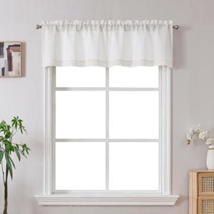 Gwine Natural Valance for Windows, Light Filtering Faux Linen Textured Kitchen Valance for Window, Rod Pocket Small Short Curtain for Bathroom Laundry Room Basement, 60Wx14L inch, 1 Piece