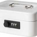 Jssmst Medium Cash Box with Combination Lock - Durable Metal Cash Box with Money Tray White,7.87 x 6.3 x 3.35 inches, SM-CB07005M