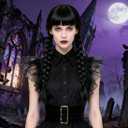 Black Braided Wigs for Costume Girls Cute Long Black Wig with Bangs for Halloween Costume SL028BK