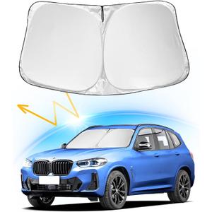 Windshield Sun Shade Compatible with BMW X3 X4 X5 X6 X7 5 6 7 8 Series, Foldable Front Windshield Sun Visor UV Ray Reflector Sunshade for BMW Keep Your Car Cooler