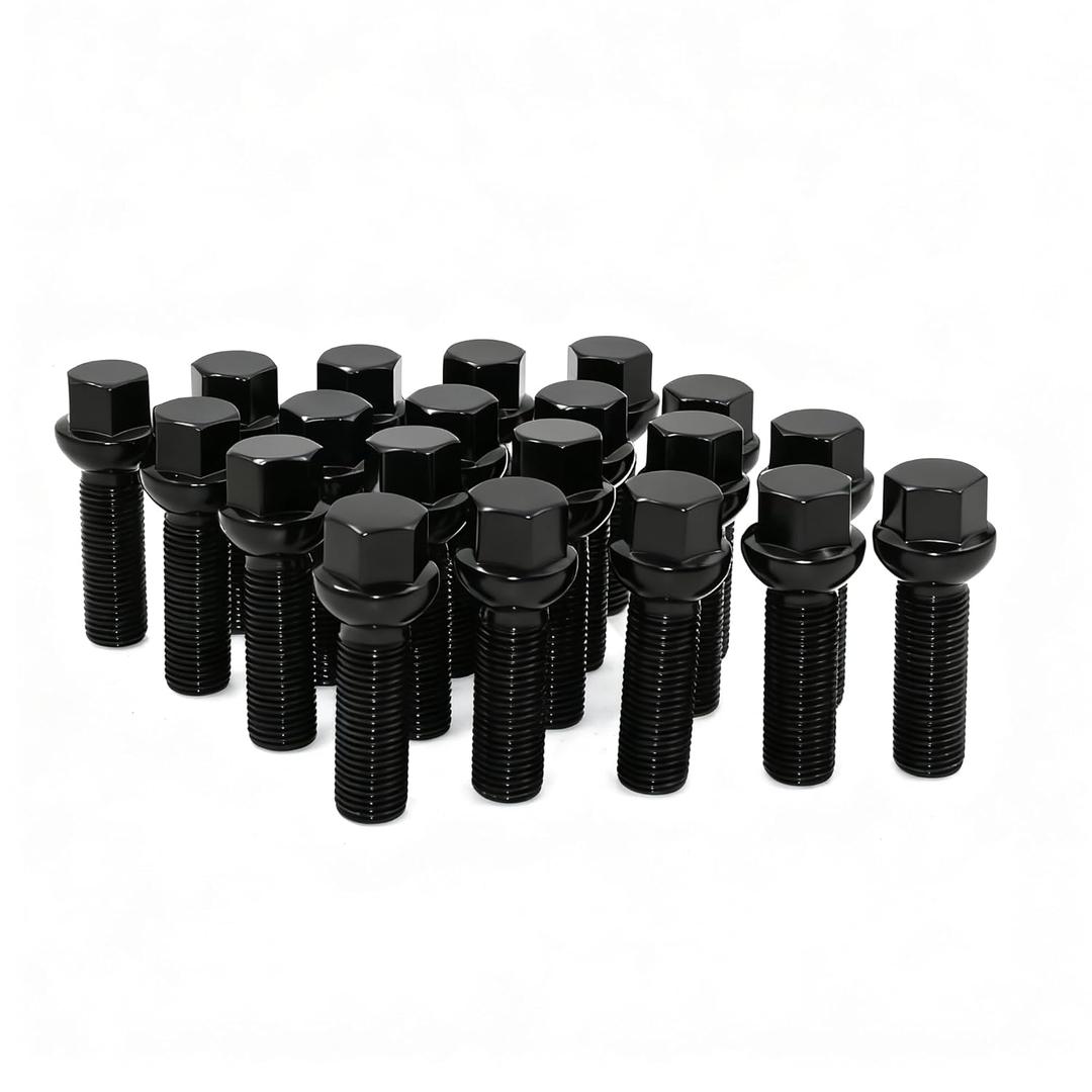 14x1.5 Wheel Lug Bolts, 17mm Hex, 45mm Thread Length Extended Hub Bolt, 60 Conical Seat, Compatible with Mercedes Benz Vehicles, for Wheel Spacers & European Vehicles - 20pcs Black