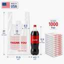 IUI 1000 Count Thank You T-Shirt Plastic Bags, White Grocery Bags with Handles, 11.5" x 6.5" x 21", Retail Shopping, Take Out & Small Business Bags in Bulk - Made in USA
