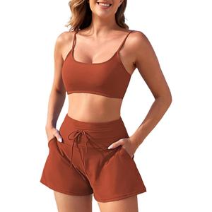 Pink Queen Women 2 Piece Bathing Suits Adjustable Strap Top Drawstring High Waisted Bikini Shorts Swimsuit with Pockets 2026 (Medium, Orange)