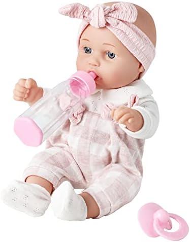 Enjoyin 12'' Baby Doll in Gift Box with Pink Cloths, Pacifier, 13''x13'' Microfabric Blanket, and Feeding Bottle. Gift Idea for Ages 3+ Enjoyin 12'' Baby Doll in Gift Box with Pink Cloths, Pacifier, 13''x13'' Microfabric Blanket, and Feeding Bottle. Gift Idea for Ages 3+