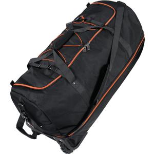 110L Expandable to 140L 32 Foldable Oxford Soft-Sided Rolling Duffle Bag with 2 Heavy-Duty Wheels,3 Large Compartments,Adjustable Shoulder Strap and Attached Organizer Pouch,Black Orange