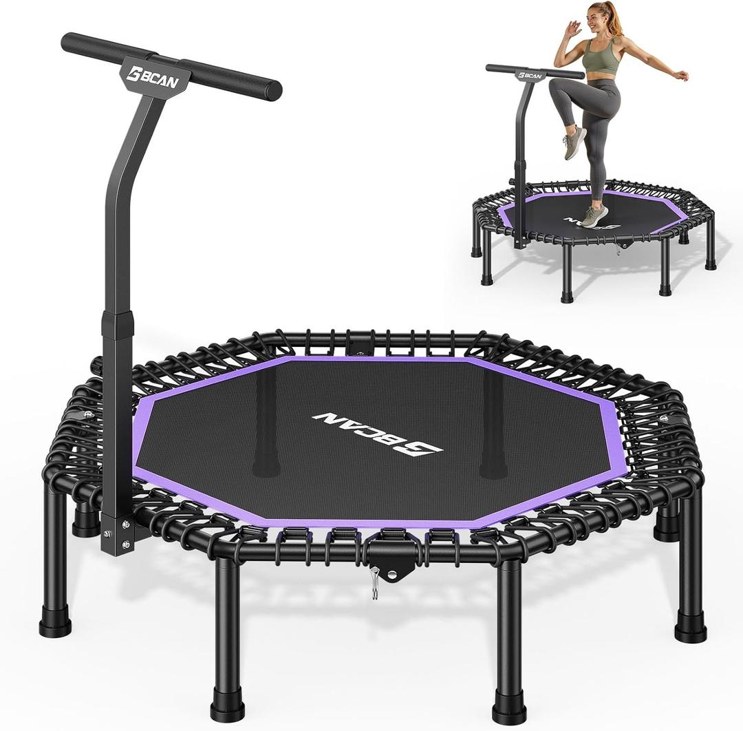 BCAN BT3 51" Octagonal Rebounder Trampoline for Adults, 450LBS Max Load Fitness Trampoline with Large Jumping Area, Silent Bungee Mini Trampoline with T-Adjustable Handle for Home Gym