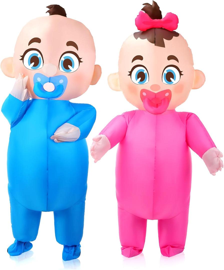 Ramede 2 Pcs Giant Inflatable Baby Costume 96 Inch Gender Reveal Ideas Boy and Girl Blow Costume Outfit for Adult Baby Shower Gender Reveal Party Halloween Christmas Cosplay Supplies