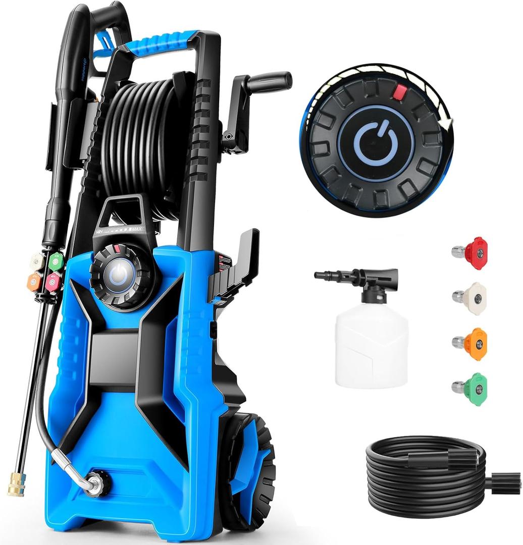 Electric Pressure Washer,5000 PSI 4.0 GPM Adjustable Pressure,Power Washer Electric Powered with Foam Cannon,4 Nozzles,33FT Hose and 500ml Soap Bottle for Home/Cars/Driveways/Patios/Fences(Blue)