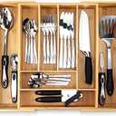 Pristine Bamboo Silverware Tray for Drawer Organizer - Kitchen Drawer Organizer - Cutlery Organizer - Silverware Organizer, Flatware Silverware Holder, Expandable Adjustable Wooden Dividers (8-Slots)