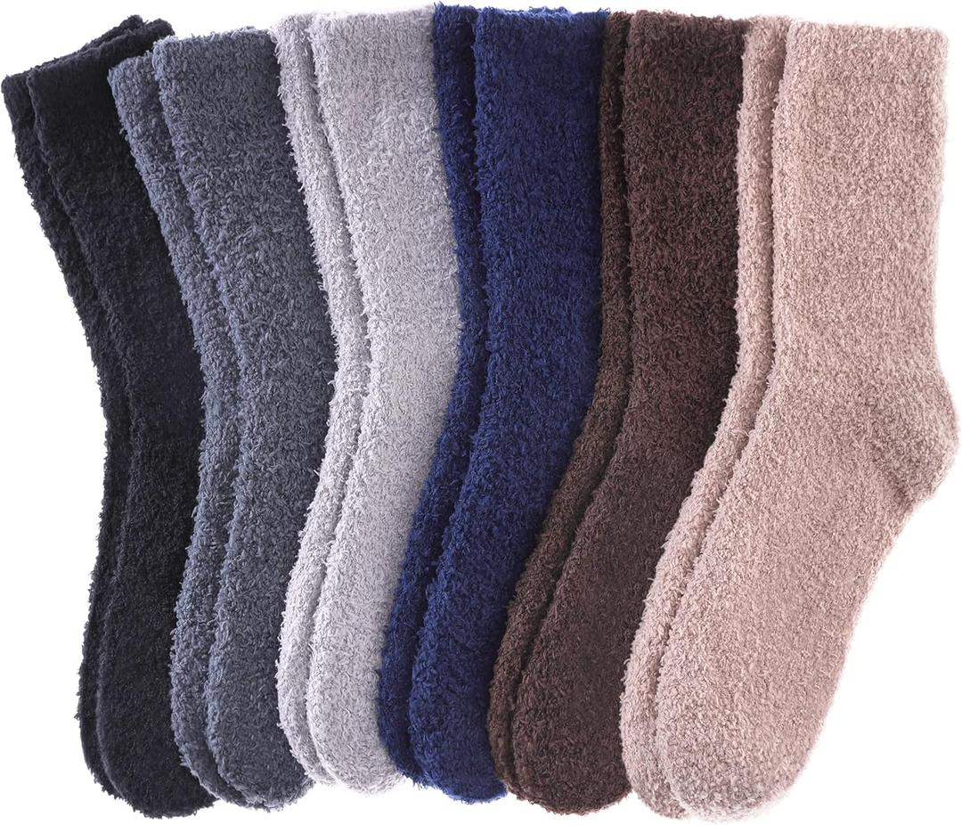DYW Mens Fuzzy Slipper Socks Super Soft Cozy Fluffy Winter Warm Sleeping Socks (Large, 6 Pairs Solid Colors D)