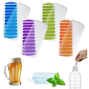 Lily's Home Silicone Ice Cube Tray with Lid Set of 4, BPA-Free, Ideal for Water Bottles & Sports Bottles, Flexible & Stackable Design for Quick Release, Ice Cube Trays for Freezer(11.81"*4.72"*0.95")