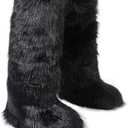 Valpeak Womens Faux Fur Boot Winter Fluffy Long Furry Boots for Girls Outdoor Fuzzy Knee-High Boots (11 Wide, Black)