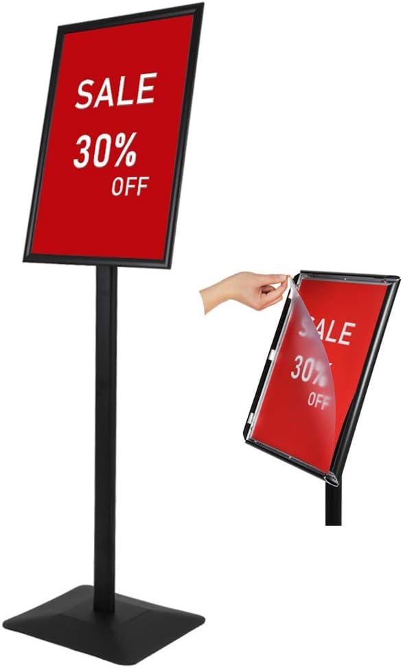 DISPLAYSWORKER Adjustable Heavy Duty Pedestal Sign Holder Floor Stand, Sign Stand Poster Stand ,Standing Floor for 11 x 17 inch,Vertical/Horizontal View,Black (Black Aluminum Frame)