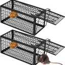 Qualirey 2 Pcs Humane Rat Trap Chipmunk Rodent Mouse Squirrel Trap 9.1 x 4.5 x 4.5 Inches Live Animal Mouse Voles Hamsters Live Cage Rat Cage for Mice Easy to Catch and Release (Black)