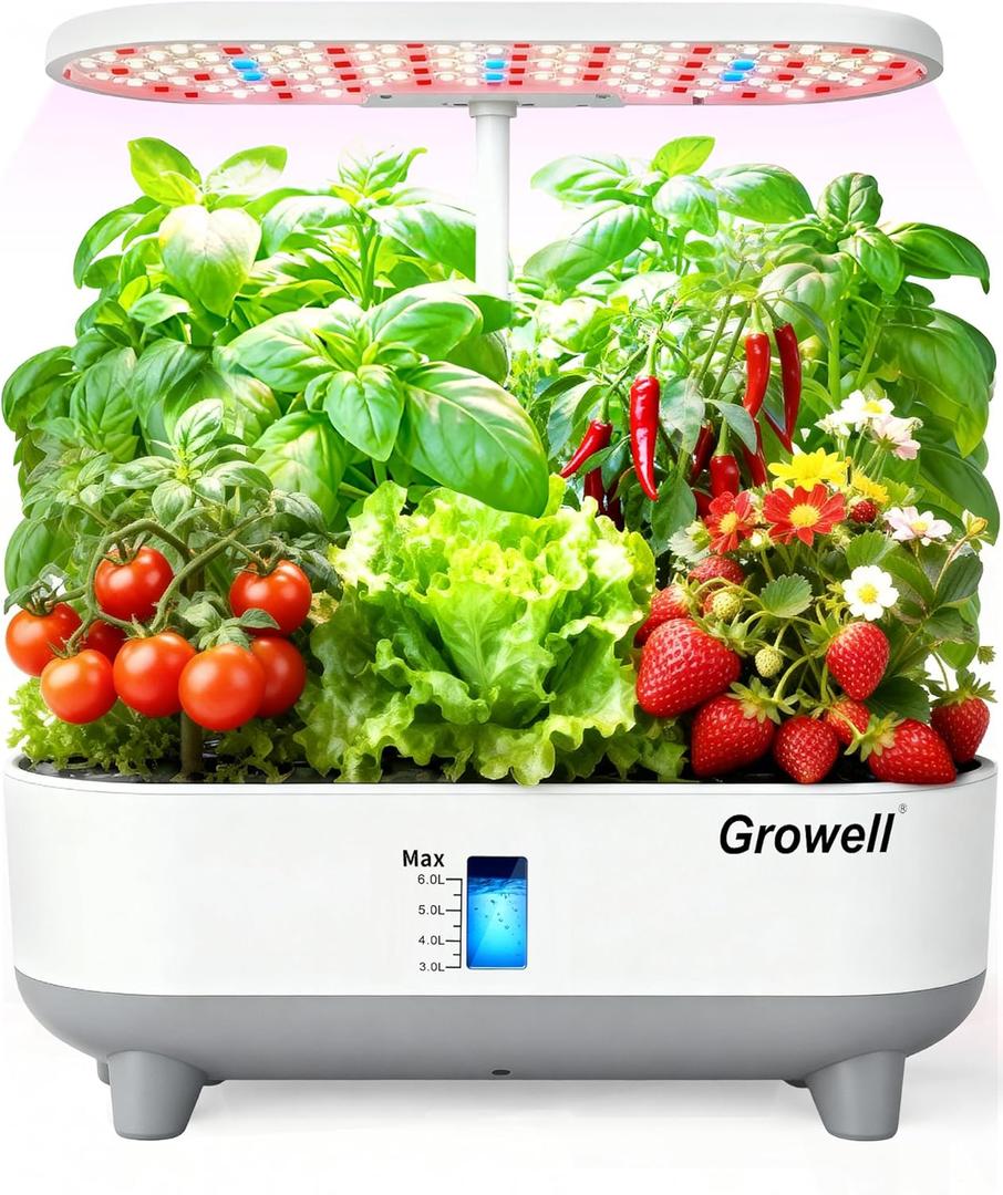 Hydroponics Growing System Kit, 16 Pods, Vertical 8L Indoor Gardening System for Herb Vegetable Fruit, Hydro Garden with LED Grow Light, Smart Water Circulation, 3 Light Modes & 2 Timer, White