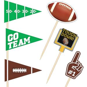 96 pcs Football Flag Wooden Food Picks, Rugby Cupcake Toppers Football Picks for Food Rugby Super Ball Toothpicks for Sports Theme Party Birthday Party