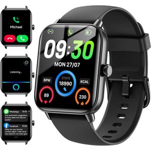 Smart Watches for Men Women Android & iPhone, Alexa Built-in, 1.8" Fitness Tracker with Answer/Make Calls, IP68 Waterproof Fitness Watch,Heart Rate, Sleep, SpO2 Monitor,Pedometer, Black
