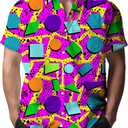 Mens Shirts 80s 90s Shirts for Men Casual Button Down Short Sleeve Shirt, Funny Party Quick Dry Mens Clothing, Large 