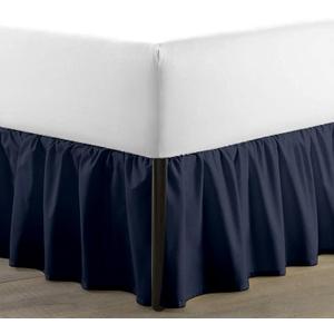SKY BEDDINGS - Queen Size Ruffled Bed Skirt with Split Corners - 12 Inch Drop Dust Ruffle Bed Skirt with Platform Three Sided Coverage - 100% Microfiber, Navy Blue