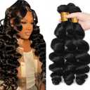 #1B Loose Wave Bundles #1B Natural Black Loose Wave Bundles Human Hair Unprocessed Virgin Human Hair Bundle 18 20 22 Inch 150g