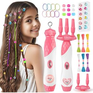 DIY Hair Salon Toys for Girls, Automatic Hair Braiding Machine & Rope Braider with Accessories, Kids Hair Styling Tool for Girls 3 4 5-12 Years Old (Pink)