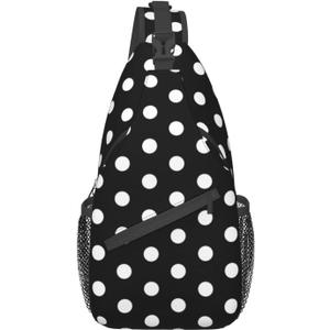 Custom Printed Sling Bag for Women Men Crossbody Shoulder Backpack Chest Bags Gym Travel Hiking Casual Daypack (One Size, Black and White Polka Dots)