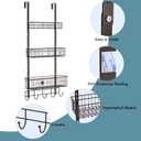 Over The Door 3 Tier Hanging Kitchen Storage Rack Heavy Duty Pantry Organizer with 3 Baskets and 5 Hooks - Metal Wire Basket for Kitchen, Bathroom, Office - Brown