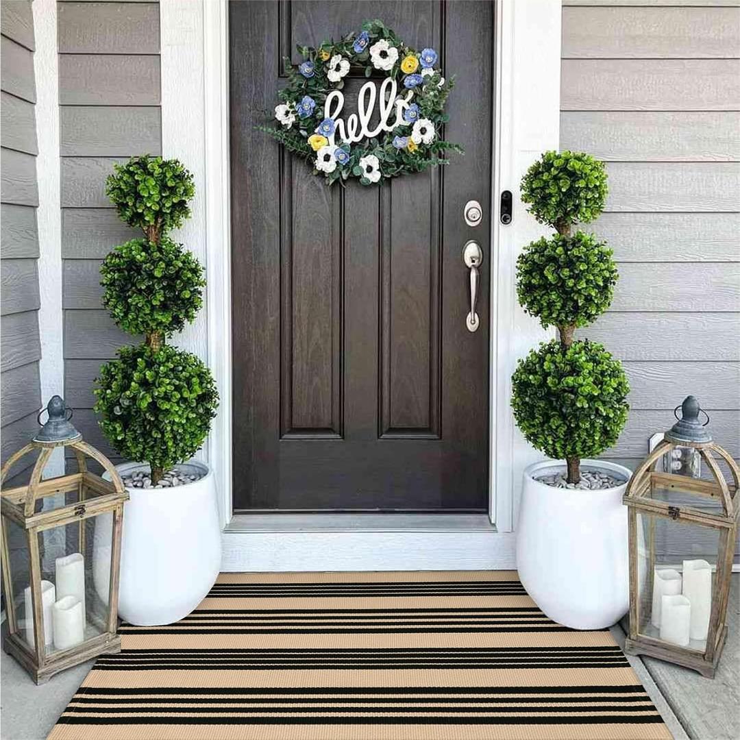 OJIA Outdoor Door Mat 27.5"x43", Black and Tan Outdoor Rugs Cotton Hand-Woven Front Door Rug Machine Washable Door Mats Striped Entry Rug for Front Porch/Farmhouse/Kitchen/Entryway/Outdoor Decor OJIA Outdoor Door Mat 27.5"x43", Black and Tan Outdoor Rugs Cotton Hand-Woven Front Door Rug Machine Washable Door Mats Striped Entry Rug for Front Porch/Farmhouse/Kitchen/Entryway/Outdoor Decor