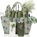Garden Tool Set with Hummingbird Print, Heavy Duty Gardening Hand Tools with Garden Tool Bag,Gardening Gifts for Women&Men,Green