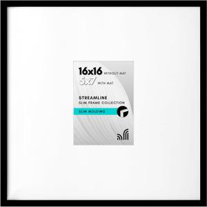 Americanflat 16x16 Picture Frame with Polished Plexiglass - Use as 5x7 Frame with Mat or Display 16x16 Photo Without Mat - Streamline Collection - Thin Border Square Frames for Wall Display - Black
