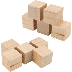 SOUJAP 10 PCS 3 Inch Unfinished Wood Cubes Bulk, Natural Square Wooden Blocks