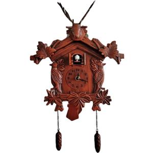 NP Deer Head Cuckoo Clock on Wall Living Room Wall Clock Bird Sing Alarm Clock Cuckoo for Children Room, Wood Red