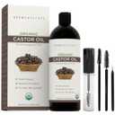 Viva Naturals Organic Castor Oil, Cold-Pressed, 16 fl oz  For Face, Hair, Eyelashes, USDA Organic, Non-GMO - With Beauty Kit
