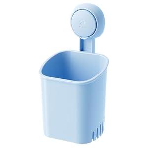LEVERLOC Powerful Suction Cup Toothbrush Holder, Drill-Free Wall Shower Holder for Toothbrush, Toothpaste, Razor, Self-draining Kitchen Tableware Organizer, Removable Suction Cup in Shower, Blue