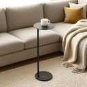 Premium Round Mini Side Table, C Shaped End Table, Drink Table, Small Pedestal Side Table with Upgraded Weighted Metal Base, for Livingroom, Bedroom, Bathroom, Balcony, Small Spaces (Black)