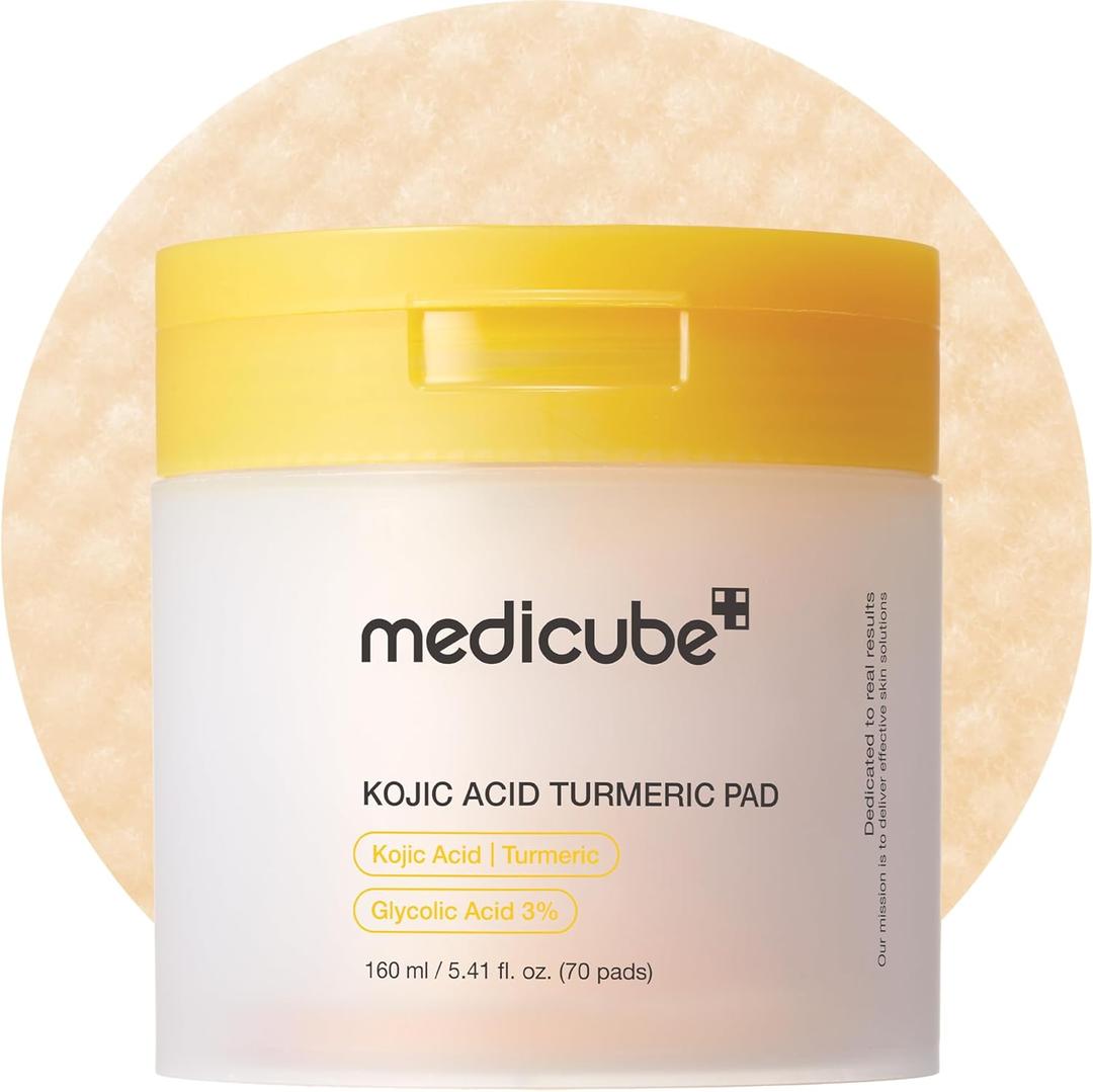 medicube Toner Pads Kojic Acid Turmeric Clarifying Toner Pad for Troubled Skin & Use After Spot Care, Soothing with Kojic Acid, Turmeric, Niacinamide, Glycolic Acid, Korean Skin Care, 70 Pads (Pack of 1)