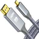 4K Micro HDMI to HDMI Male Cable Adapter, 4K@60Hz HDR Nylon Braid Cord for GoPro Hero, Zfc, RPi, A6000, A6300, Camera, Video Capture Card, Grey 15FT